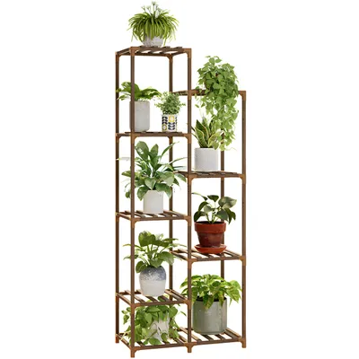 Produktbild von Holz Pflanzenständer 9 Ebenen – Blumenregal Natur 136 cm