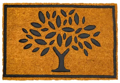 Produktbild von Relaxdays Fußmatte, Kokos & Gummi, Lebensbaum, 60 x 40 cm, innen & außen, rutschfeste Schmutzfangmatte, natur/schwarz