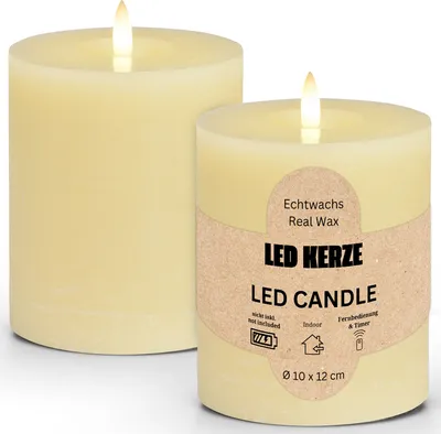 Image de Set de bougies LED en cire, flamme vacillante, Ø 10x12 cm, blanc crème