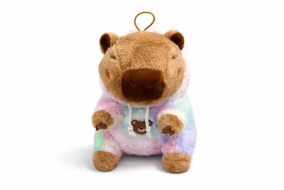Produktbild von Kuscheltier Capybara 25 cm braun mit Hoodie blau-bunt – Weiches Plüschtier, Stofftier