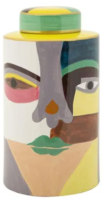 Produktbild von Vase Piccassy Color Top aus handbemalter Keramik mit kubistischem Gesicht