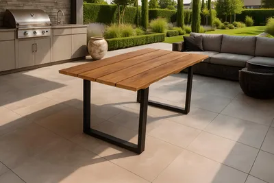 Produktbild von Gartentisch Outdoor massiv Teakholz 220 x 100 U-Gestell Metall schwarz BOGOTA
