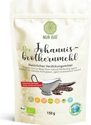 Produktbild von NUR BIO® Bio Johannisbrotkernmehl 150g, natürliches Verdickungsmittel, Ei-Ersatz, glutenfrei Backen Kochen, perfektes Eis