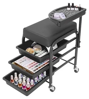 Produktbild von Maniküre und Pediküreset,Fußpflege-Ständer mit Pediküre-Stuhl, 3 Schubladen und drehbare Oberfläche für zu Hause und Salon - Schwarz 38 x 32 x 65 cm