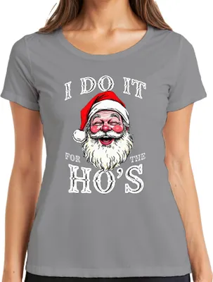 Produktbild von I DO IT FOR THE HO'S Weihnachtsmann Humor lustig Weihnachten Damen T-Shirt, Grau, XXL