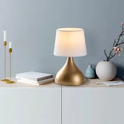 Produktbild von Opviq, Hochwertige Tischlampe (E27, 40W) Gold/Weiß, 28x28x49 cm | IP20