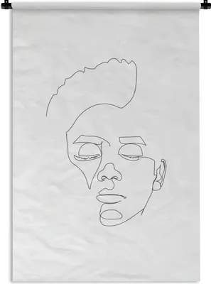 Produktbild von MuchoWow® Wandteppich Wandbehang Gesicht - Mann - Schwarz - Weiß 60x90 cm Tapisserie Dekoration Wandtuch - Foto-Teppich - Abwaschbar