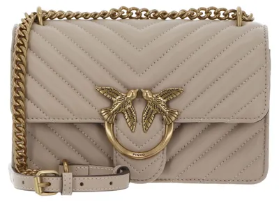 Produktbild von PINKO Umhängetasche Love One Mini DC Sheep Nappa Chevron Beige - Smoke Grey - Antique Gold