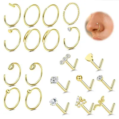 Productafbeelding van Neuspiercing Set - 20 Stuks Gouden Hypoallergene Ringen