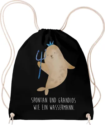 Produktbild von Mr. & Mrs. Panda Stoffbeutel Sternzeichen Wassermann - Schwarz - Geschenk, Turnbeutel, Jutebeutel, Nix, Geburtstag Januar, sporttasche klein, Meer, Beutel, Meermann