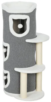 Produktbild von PawHut Kratztonne, 101 cm hoch Katzentonne mit Höhle, Spielball, Plüschrand