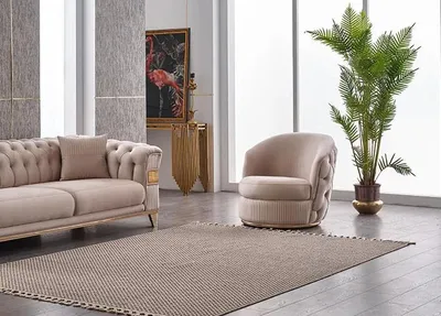 Obrázek produktu pro Obývací pokoj Béžové designové křeslo Chesterfield Čalouněný nábytek sedačka