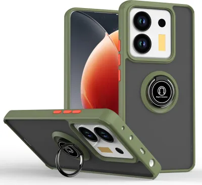 Immagine prodotto di Custodia per Xiaomi Poco M7 Pro 5G opaca traslucida in TPU con supporto ad anello e supporto verde militare