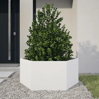 Produktbild von vidaXL Pflanzkübel Weiß Sechseckig 104x90x45 Stahl