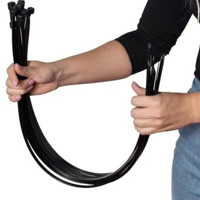 Imagen del producto de Abrazaderas de cable, color negro, 500 x 76 mm, paquete de 100 unidades, resistencia de 55 kg, para gestión de cables, duraderas, resistentes a la temperatura