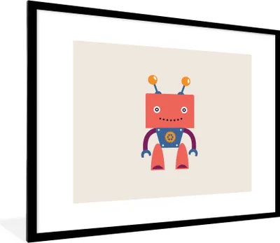 Produktbild von MuchoWow® Gerahmtes Poster Roboter - Getriebe - Gesicht - Antenne - Kinder - Jugendliche 80x60 cm - Poster mit Schwarzem Bilderrahmen Wandposter Rahmen Foto Bilder - Schlafzimmer-Dekorationen - Fotoposter
