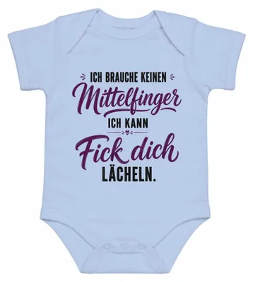 Zdjęcie produktu dla Potrzebuję body dla dziecka w jasnoniebieskim kolorze, z napisem "Nie potrzebuję twojego pierdolonego uśmiechu" (sarkastyczny). Rozmiar: 3/6 miesięcy