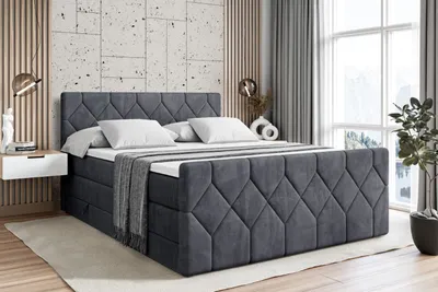 Produktbild von ALTDECOR Boxspringbett mit Fußteil, 2 Matratzen und Topper - 120x200 cm - CATOR-Z KING - Dunkelgrau Samt - Polsterbett mit, H3- und H4- Matratzen, Bettkasten und Lattenrost, Bett mit Stauraum