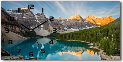 Produktbild von Wanduhr aus Glas – 60x30 cm - Glasbild - Glasuhr - Gehärtetes Glas - schwarze-zeiger - See in den Bergen