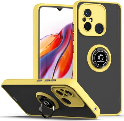 Produktbild von Redmi 12C Hülle, Ring Halter Ständer Matte Transluzent TPU Rahmen Stoßfest Schutzhülle für Xiaomi Redmi 12C Gelb