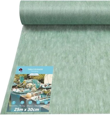 Immagine prodotto di Runner da tavola in pile verde eucalipto, 25 m x 30 cm, per le feste