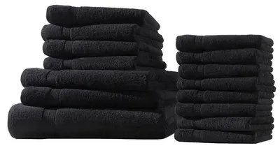 Produktbild von XXL-Set 15tlg Frotteetücher Elegance 100% Baumwolle 500 gsm Gästetücher Handtücher Duschtücher Badetücher schwarz