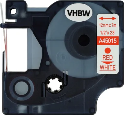 Produktbild von vhbw Schriftband-Kassette kompatibel mit Dymo LabelManager 100, 210D, 120P, 200, 260P, 280, 100 Plus, 160 Etiketten-Drucker 7m x 12mm Rot auf Weiß