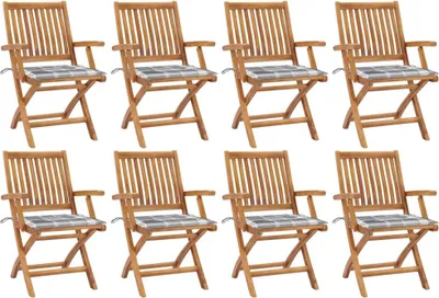Produktbild von Klappbare Gartenstühle mit Kissen 8 Stk. Massivholz Teak