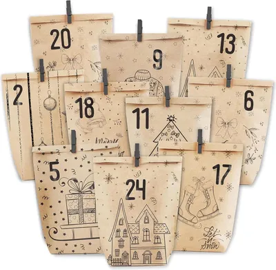 Produktbild von Adventskalender Selbstbefüllbar Kraftpapiertüten Weihnachtsmotiv