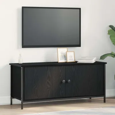 Image de Maison Exclusive - Meuble TV, dimensions 100 x 35 x 45 cm, finition noire imitation chêne, fabriqué en panneaux de particules