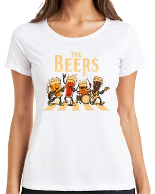 Immagine prodotto di T-shirt da donna con la parodia di "Abbey Road" della Beers Lustige Rock Band, motivo a righe bianche e nere, colore bianco, taglia XXL