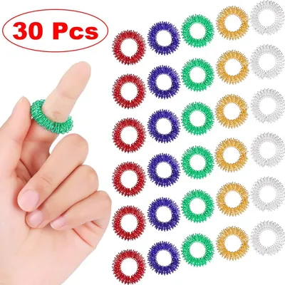 Produktbild von 30 Stücke Sensorische Finger Ringe, Stacheliger Finger Ring/Akupressur Ring Set für Jugendliche,Mehrfarbig