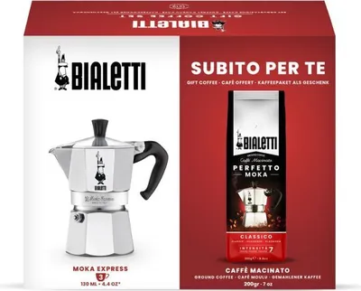 Obrázek produktu pro Bialetti Dárková sada Moka Express 3 šálky + Perfetto Moka Classico, mletá káva 200g