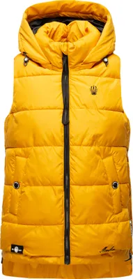 Produktbild von Marikoo Zarinaa Damen Herbst Steppweste mit Kapuze Bodywarmer Vegan Ärmellose Weste Gelb Gr. 36 - S