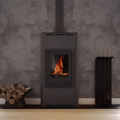 Immagine prodotto di Termocamino HS FLAMINGO AQUAFLAM 12 con scambiatore di calore regolazione base nero