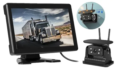 Immagine prodotto di Monitor posteriore, display IPS da 10,1 pollici, telecamera di retromarcia solare wireless, risoluzione video 720P, impermeabile IP68, obiettivo grandangolare