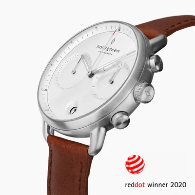 Produktbild von NORDGREEN PI42SILEBRXX Herren-Armbanduhr, Edelstahl-Gehäuse, Leder-Armband
