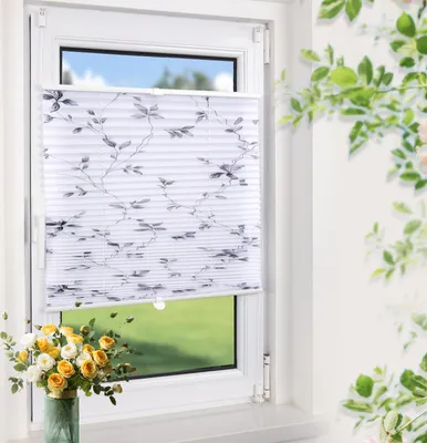 Produktbild von Grandekor Plissee ohne Bohren mit Blumenmotiv Weiß 55x130cm,Plissees Klemmfix mit Muster Blickdicht Plisseerollo Faltrollo Rollos für Fenster ohne Bohren
