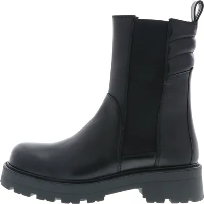 A side view of a black Vagabond Chelsea boot with a thick sole.