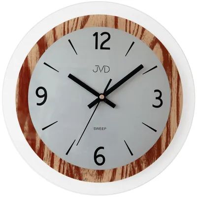 Produktbild von JVD NS19031.1 Wanduhr Quarz analog rund Glas und Holz-Optik ohne Ticken