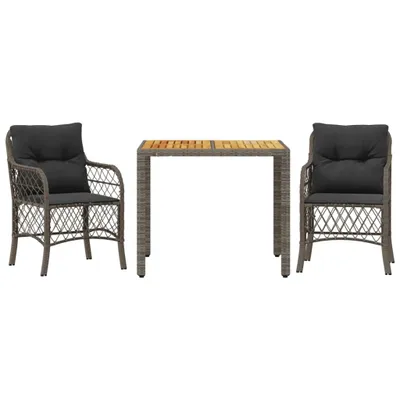 Image de vidaXL Ensemble Bistro 3 pièces avec coussins Gris Poly Rattan