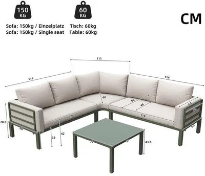 Image de Ensemble de bancs de jardin pour 5 personnes avec coussins en verre trempé