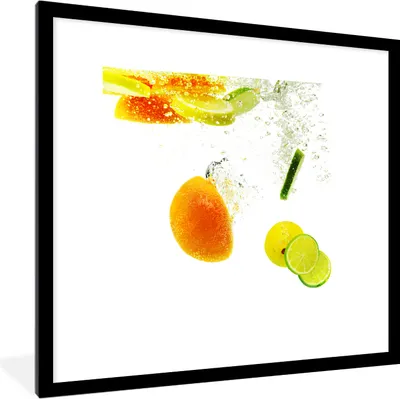 Produktbild von MuchoWow® MuchoWow® Gerahmtes Poster Wasser - Frisch - Obst 40x40 cm - Poster mit zchwarzem Bilderrahmen - Poster - Plakat im Rahmen