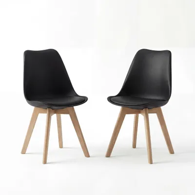Produktbild von BEALIFE 2er Set Esszimmerstühle TB18 | Ergonomisch, Sitzhöhe 45 cm, PP+Holzbeine, skandinavisches Design | Für Esszimmer & Arbeitszimmer | Schwarz/Wei