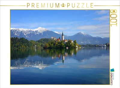 Produktbild von CALVENDO Puzzle Reflexion der Kirche und der Berge im Bleder See | 1000 Teile Lege-Größe 64 × 48 cm Foto-Puzzle für glückliche Stunden