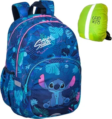 Produktbild von Goldkids - Rucksack Schulrucksack Teenager Kinderrucksack für Jungen und Mädchen mit Stitch Motiv - Regenschutz