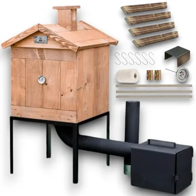 Produktbild von Räucherkammer Räucherei Holz 50x50x50 cm Räucherofen Räucherschrank Garten Holzräucherei Fuerkammer Smoker Garten aus Holz mit Tür BBQ