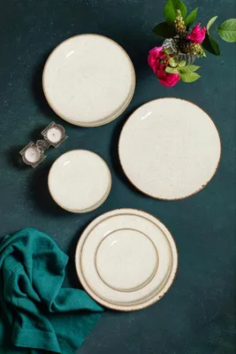 Image de Hermia Concept, ensemble de vaisselle de haute qualité (24 pièces) – 100% porcelaine, blanc et beige