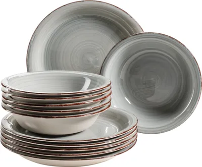 Produktbild von Mäser 931493 Lumaca Teller-Set für 6 Personen im modernen Vintage Look, Tafelservice, handbemalt, Steingut, blau, 12-teilig (1 Set)