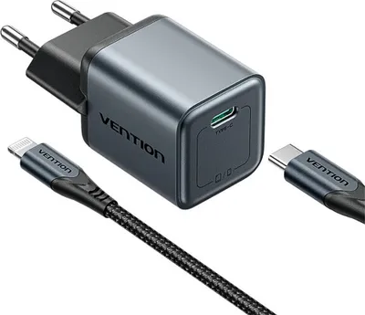 Image de GaN Vention USB-C 20W Charger + USB-C-L 1m Cable (Gray)